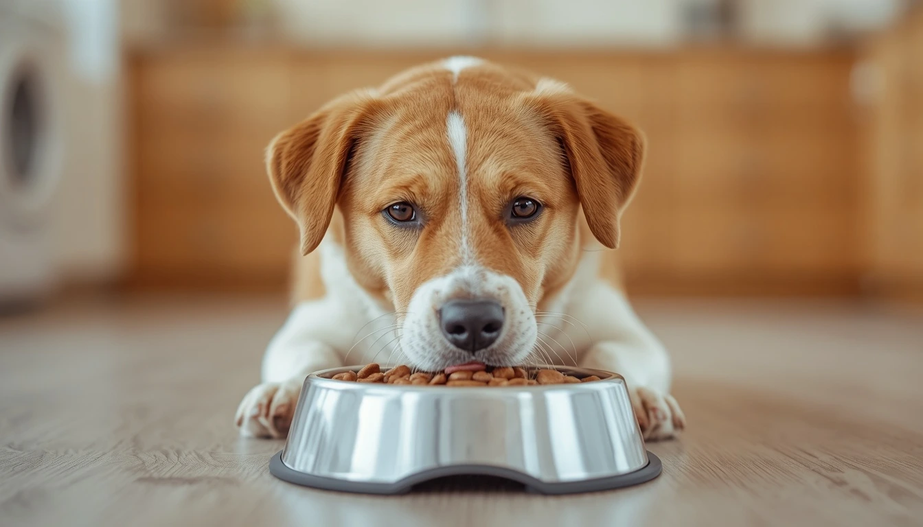 Tigela com ração seca e úmida para alimentação canina equilibrada.