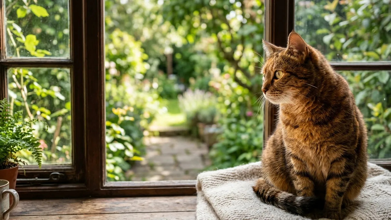 Gato observando pela janela, simbolizando a comunicação felina